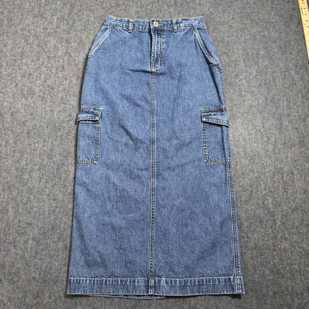 Vintage Tommy Hilfiger Denim Cargo Maxi Skirt Medium Wash Blue Size 4 90s